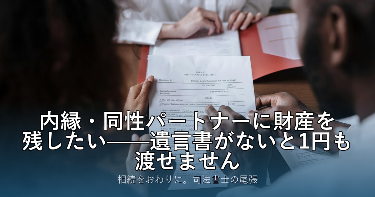 内縁・同性パートナーに財産を残したい——遺言書がないと1円も渡せません