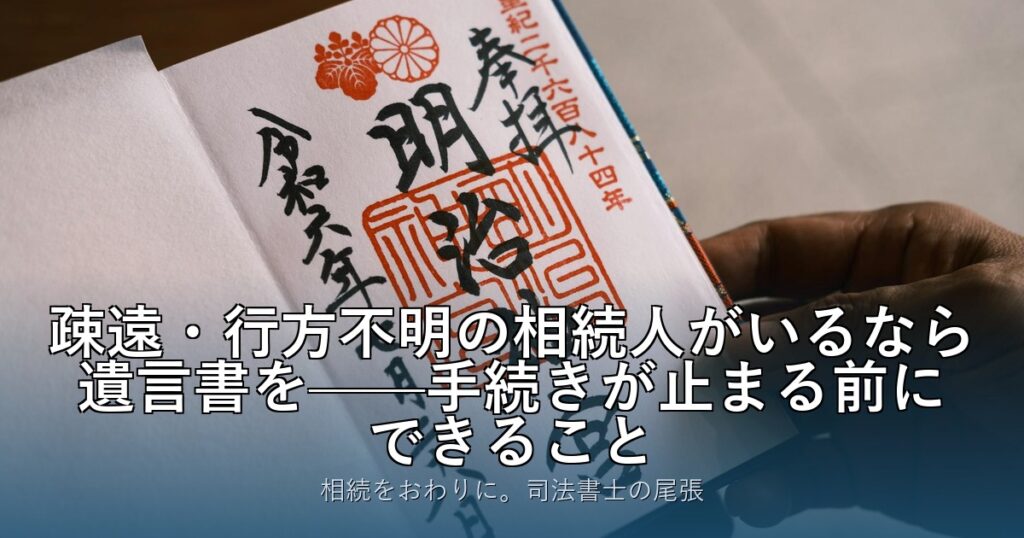 疎遠・行方不明の相続人がいるなら遺言書を——手続きが止まる前にできること
