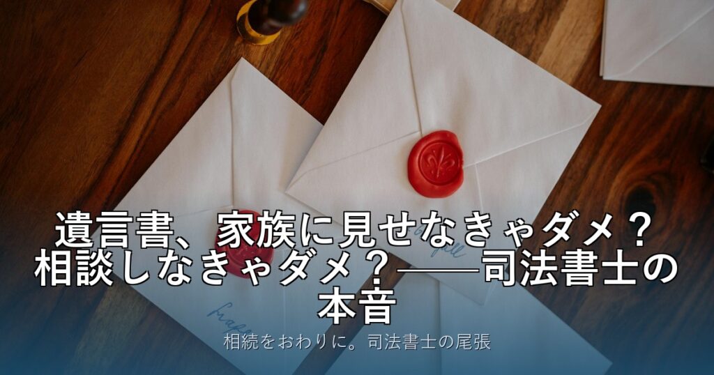 遺言書、家族に見せなきゃダメ？相談しなきゃダメ？——司法書士の本音